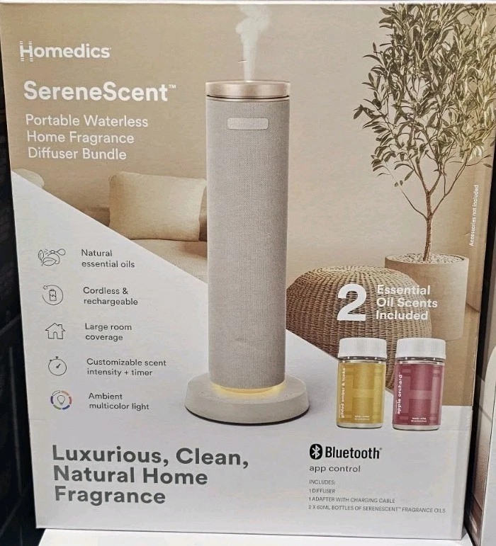 HOMEDICS SERENESCENT WATERLESS HOME FRAGRANCE DIFFUSER 3 NATURAL OILS SET