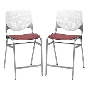 Home Square Plastic Counter Stool in White/Burgundy - Set of 2 - Picture 1 of 7