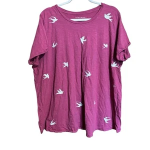 Camicetta maglietta manica corta ricamata Lucky Brand top donna 3x rosa uccellino novità - Foto 1 di 9