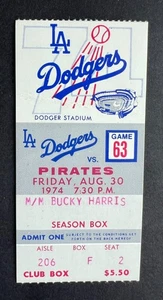Boleto de colección 1974 MLB Pittsburgh Pirates vs Los Angeles Dodgers 30/08/74 - Imagen 1 de 1