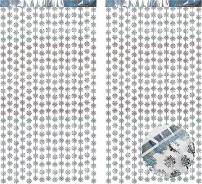 Telón de fondo de copo de nieve plateado para fiesta - Paquete de 2 flecos de lámina colgantes copos de nieve fiesta S Foto 1 de 4