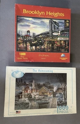 Лот из 2 НОВЫХ ЗАПЕЧАТАННЫХ 1000 шт. головоломок Brooklyn Heights & Homecoming City - Изображение 1 из 4