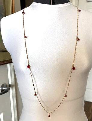 "Juego de bisel colgante vintage collar de cristales de Swarovski rojo rubí tono dorado 36"" de largo" Foto 1 de 4