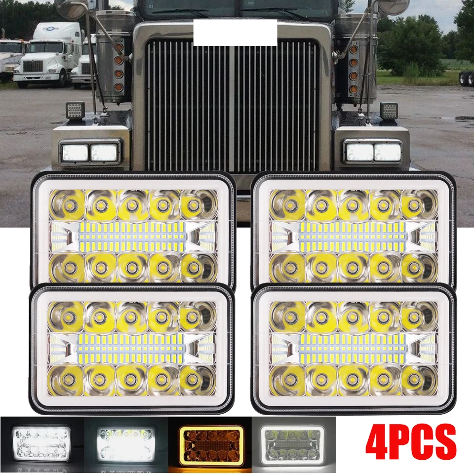 For Western Star 4900 Semi Truck 4PCS 4X6" LED Headlights Hi-Lo Beam Halo DRL Foto 1 de 4