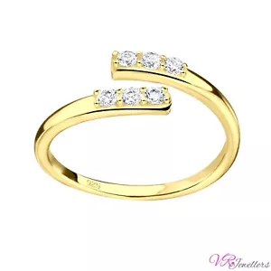 925 Gold Plated Cubic Zirconia Toe Ring Adjustable Sterling Silver Toe Ring - Picture 1 of 2