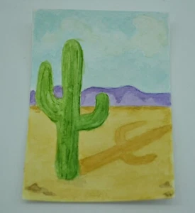 ACEO Original Art Card, Desert Shadow Cactus Scene, Watercolor, Hand Painted - Picture 1 of 4