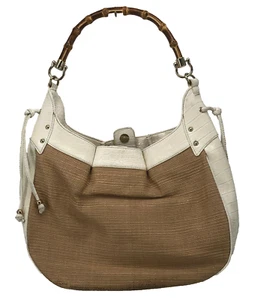 Borsa estiva Ann Taylor Loft tessuto paglia manici bambù ecopelle marrone chiaro - Foto 1 di 9
