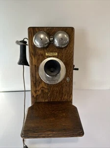 Antiguo teléfono de montaje en pared de manivela de madera de roble eléctrico occidental 317R - Imagen 1 de 24