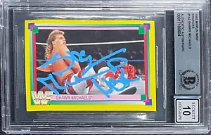 SHAWN MICHAELS SIGNED 1993 WWF MERLIN STICKERS #142 BECKETT AUTO GRADE 10 604 - Picture 1 of 2