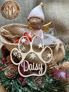 Personalized Paw Ornament Custom Dog Paw Name Christmas decor Xmass tag Dog - Picture 1 of 5