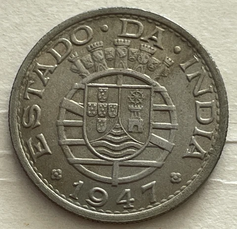 PORTUGUESE INDIA 1947 1/2 RUPIA RARE LOW MINTAGE 600,000 HIGH GRADE LM Cover