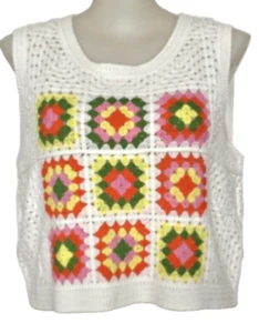 sportsgirl crochet vest top size XXL BNWT white/multi granny square pattern - Picture 1 of 9
