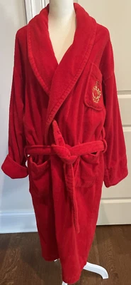 Cacique один размер махровая ткань красный халат 100% хлопок золотой герб винтажный полная длина - Изображение 1 из 4