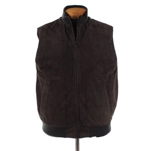 Luciano Barbera NWT 100% Leather Vest Size 56 (2XL US) In Brown Herringbone - Picture 1 of 10