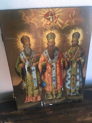 ancienne icône xix eme saints héraldiques couronnés - Photo 1/4