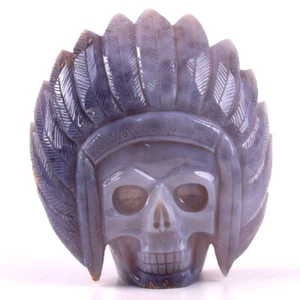 High5.2" 100%Natural Geode Agate Handmade Carved Skull,Crystal Healing Gift 634g - Picture 1 of 10