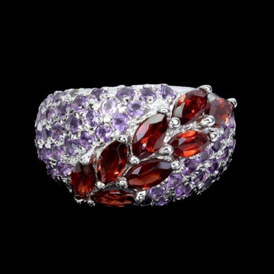 925 Sterlingsilber Ring Marquise Granat 6x3mm Peridot Edelstein Schmuck Size 7.5 - Bild 1 von 4