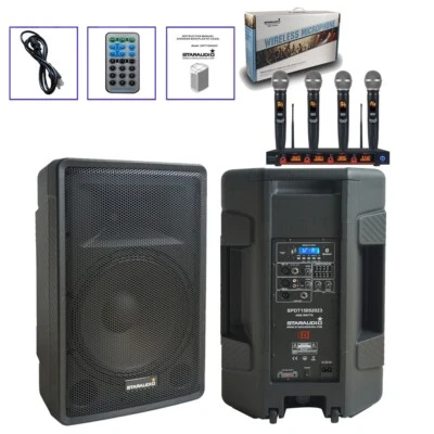 15" Powered Active PA Speaker KTV 2-Way TWS Speaker W/ 4CH UHF Audio Microphone - Image 1 of 4