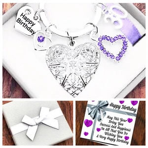 30TH 40TH 50TH BIRTHDAY GIFT, LILAC HEART LOCKET, KEYRING, GIFT BOX & GIFT CARD - Picture 1 of 1
