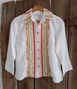 Coldwater Creek Embroidered Linen Blend Shirt Womens PXS Button Up Blouse - Picture 1 of 12