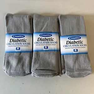 3 PAIR GRAY Diabetic Circulation Socks Crew Style 10-13 Medium - Picture 1 of 2