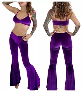 Lila Samt Meerjungfrau Glocke Unterteil Leggings Crop Top Party Rave Tanz Käfig Set S - Bild 1 von 11