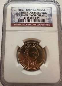 2007 $1 DOLLAR John Adams MISSING EDGE LETTERING - Picture 1 of 4
