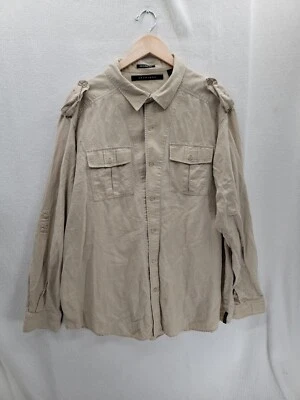 Sean John Original Fit Linen Blend long Sleeve Button Down Beige Shirt Size-4XL - Image 1 of 4