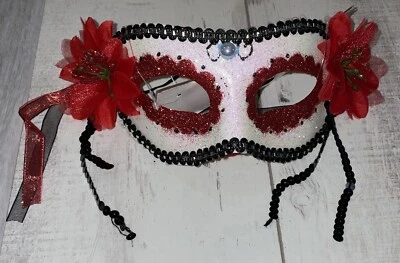 Day of the Dead/Masquerade Mask Venetian/Party/Mardi Gras/Costume White/Red NEW - Image 1 of 4
