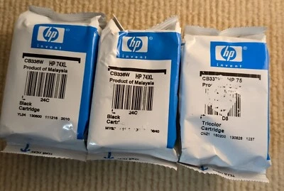 Genuine HP 74xl Black & 75 Tri-Color Ink Cartridge Combo No Box - Image 1 of 3