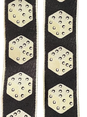 TRAFALGAR Vintage Silk Woven Suspenders Dice Print Leather Trim  Black Ivory - Image 1 of 4