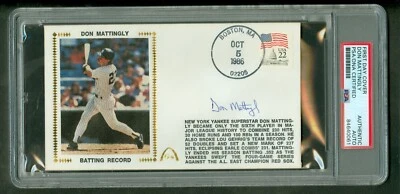Don Mattingly Autographed 1986 First Day Cover Record Breaker PSA/DNA Encased - Image 1 of 2
