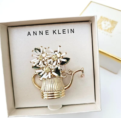 Broche prendedor maceta regadera flores estrás firmado por Anne Klein nuevo en caja Foto 1 de 4