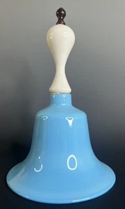 Large 12” BRITISH 19TH CENTURY VICTORIAN BLOWN WHITE Blue GLASS WEDDING BELL - Picture 1 of 14