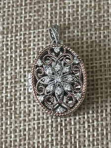 PAJ BR China Signed Silver Tone Cubic Zirconia Oval Locket Pendant - Picture 1 of 6