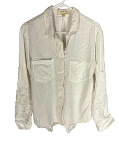 CLOTH & STONE Anthropologie Hemd Größe Large einfarbig weiß Rollriegelärmel Coastal - Bild 1 von 4