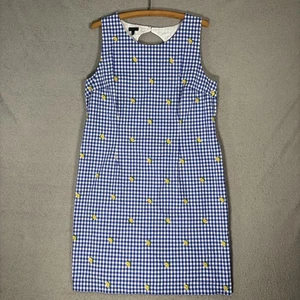 Talbots Dress Women Size 16 Blue Gingham Plaid Lemon AOP Midi Cotton Cottagecore - Picture 1 of 13