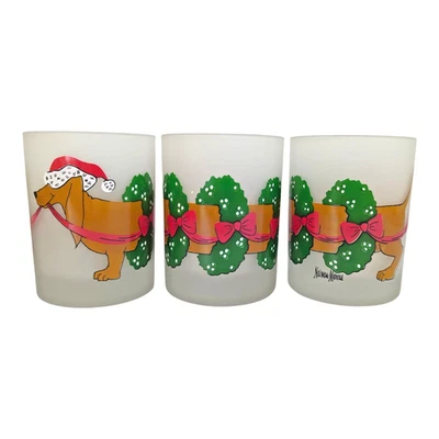 Vtg Dachshund Dog Frosted Glasses | Full Set of 6 +Box | Neiman Marcus Christmas - Image 1 of 4