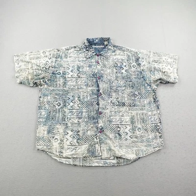 Vintage Gotcha Shirt Mens Large Blue White Hawaiian Tribal Reverse Print 90s Y2K - Image 1 of 4