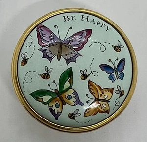 Halcyon Days Enamel Box - May You Be Happy Butterflies Bees NEW! - Picture 1 of 5