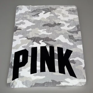 Victoria’s Secret PINK Throw Blanket 50”x 60” Soft Fleece Camouflage Black Gray - Picture 1 of 2
