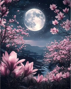 Pujeknm Malen Nach Zahlen Erwachsene Mond-DIY Landschaft Handgemalt Ölgemälde K - Bild 1 von 7