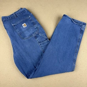 Carhartt FR Carpenter Jeans Mens 38x33 Denim Blue Medium Wash Workwear Utility - Picture 1 of 15