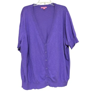 Женщина в фиолетовый коротким рукавом кардиган 3 X на пуговицах свитер хлопок - Изображение 1 из 4
