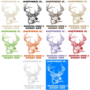 HAPPINESS IS... BRINGING HOME A HORNY ONE ~ HUNTING DECAL/STICKER ~ 2 SIZES - Picture 1 of 11