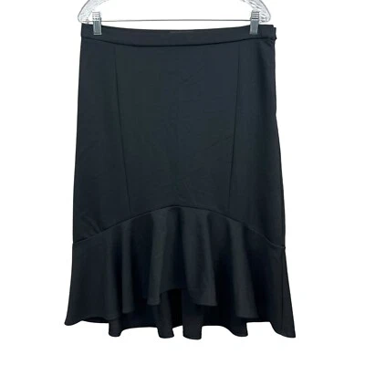 Falda midi Banana Republic para mujer elástica con volantes acampanada dobladillo alto bajo cremallera negra talla 8 Foto 1 de 4