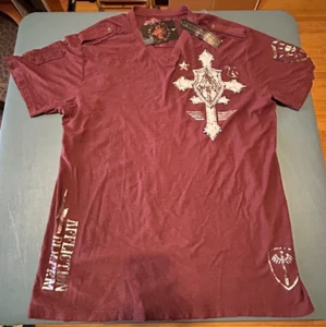 Affliction Do It Again Short Sleeved Tee Shirt Men's XXL Red & Chrome NWT - Picture 1 of 12