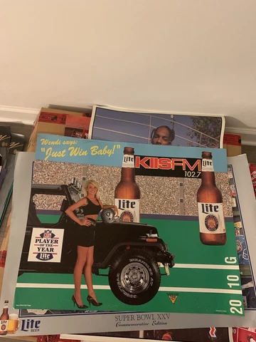 Vintage Poster Miller Lite 24”x30” Beer NFL KISS FM Los Angeles 102.7 Radio Jeep Cover