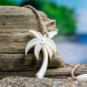 Palm Tree Necklace - Hand Carved Water-Buffalo Bone - By Bali Necklaces - Picture 1 of 2