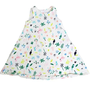 Hanna Andersson Girls Tropical Print A-Line Trapeze Dress Pockets Stretch 8 - Picture 1 of 5
